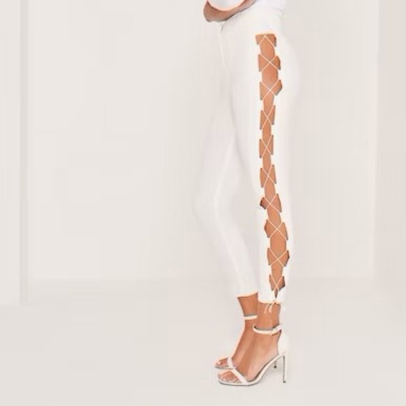 Missguided Pants - NWT Carli Bybel x Missguided lace up side Cigarette trousers - Size 6